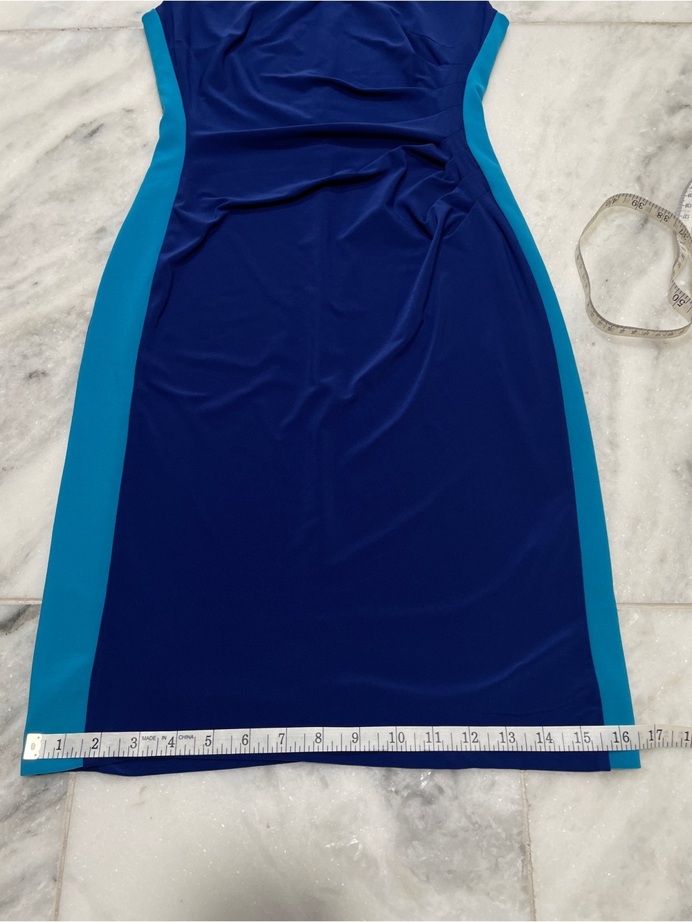 Chaps Blue & Turquoise Color Block Ruched Sheath Dress XS - Picture 12 of 17
